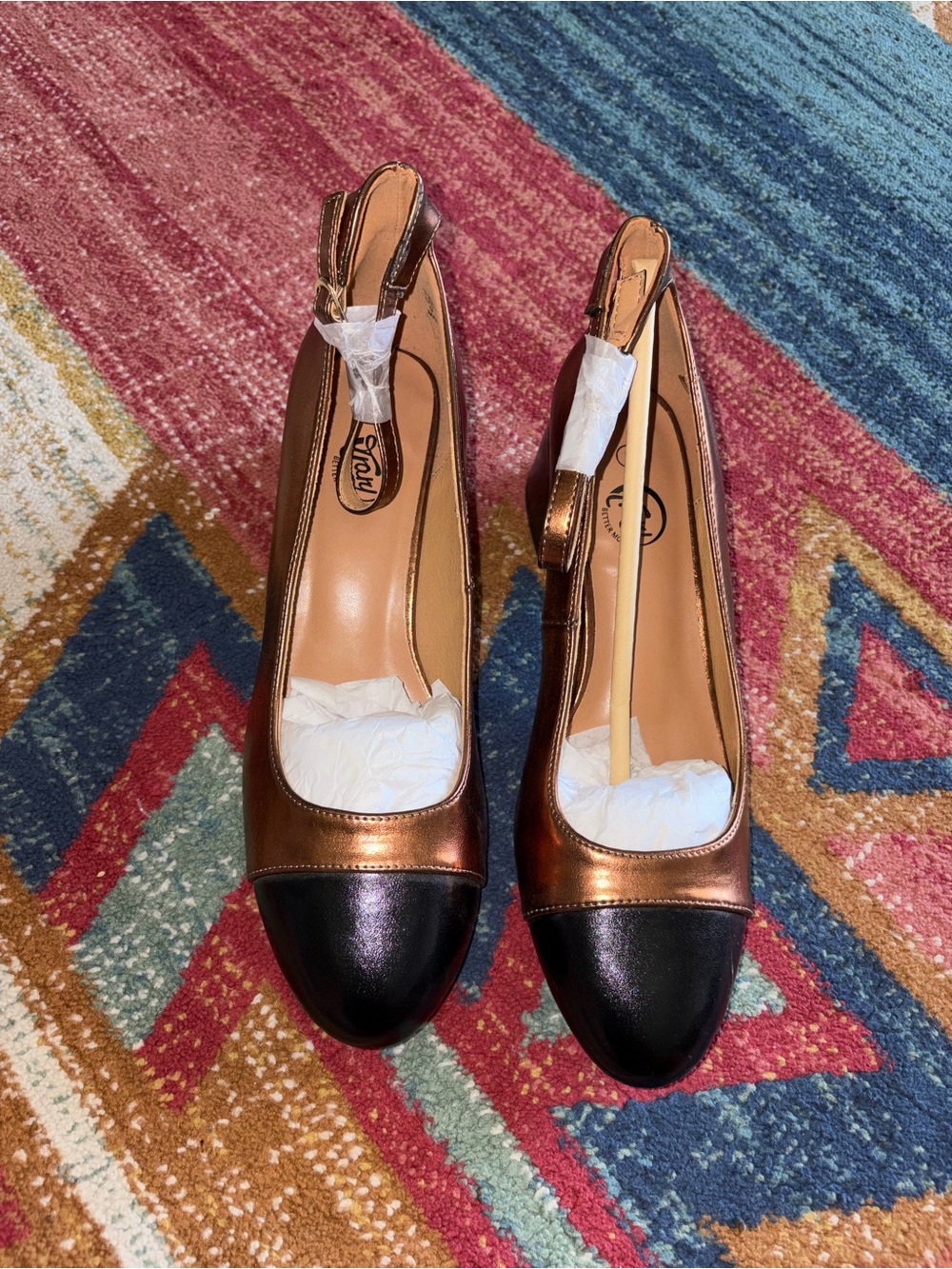 Splendid Metallic Bronze Slingback Pumps with Black Cap Toe